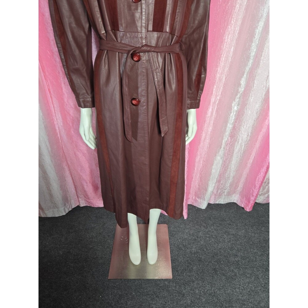 Y2K Exquisite Brick Red Soft Leather Suede Retro Trench Coat Size Medium 8 - Picture 6 of 16